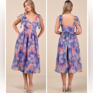 Lulus Flowering Day Dream Purple Floral Organza Midi Bubble Dress Size XL Whimsy